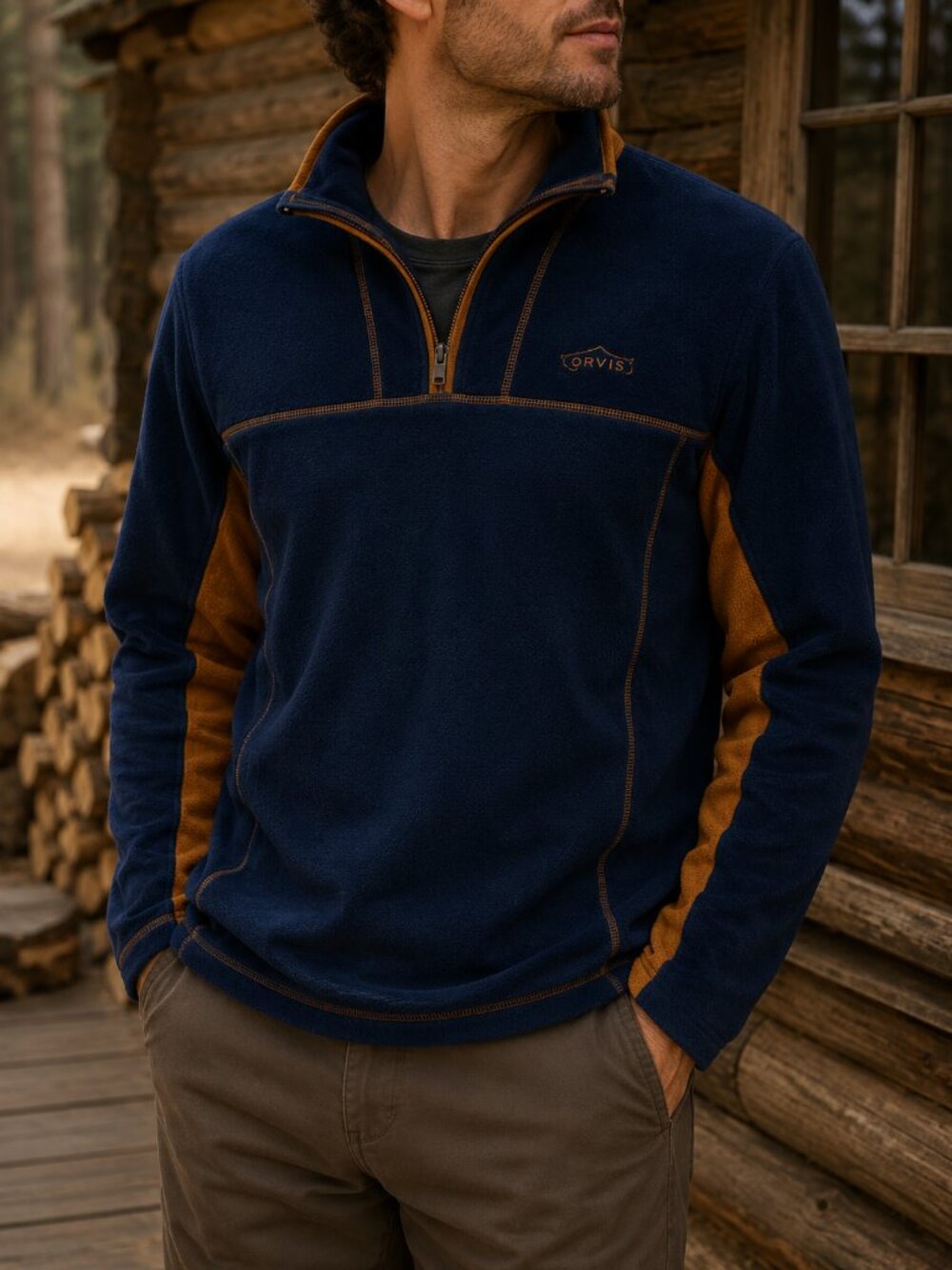 Orvis Navy Quarter-Zip Sweater w/ Orange Trim | Classic Pullover